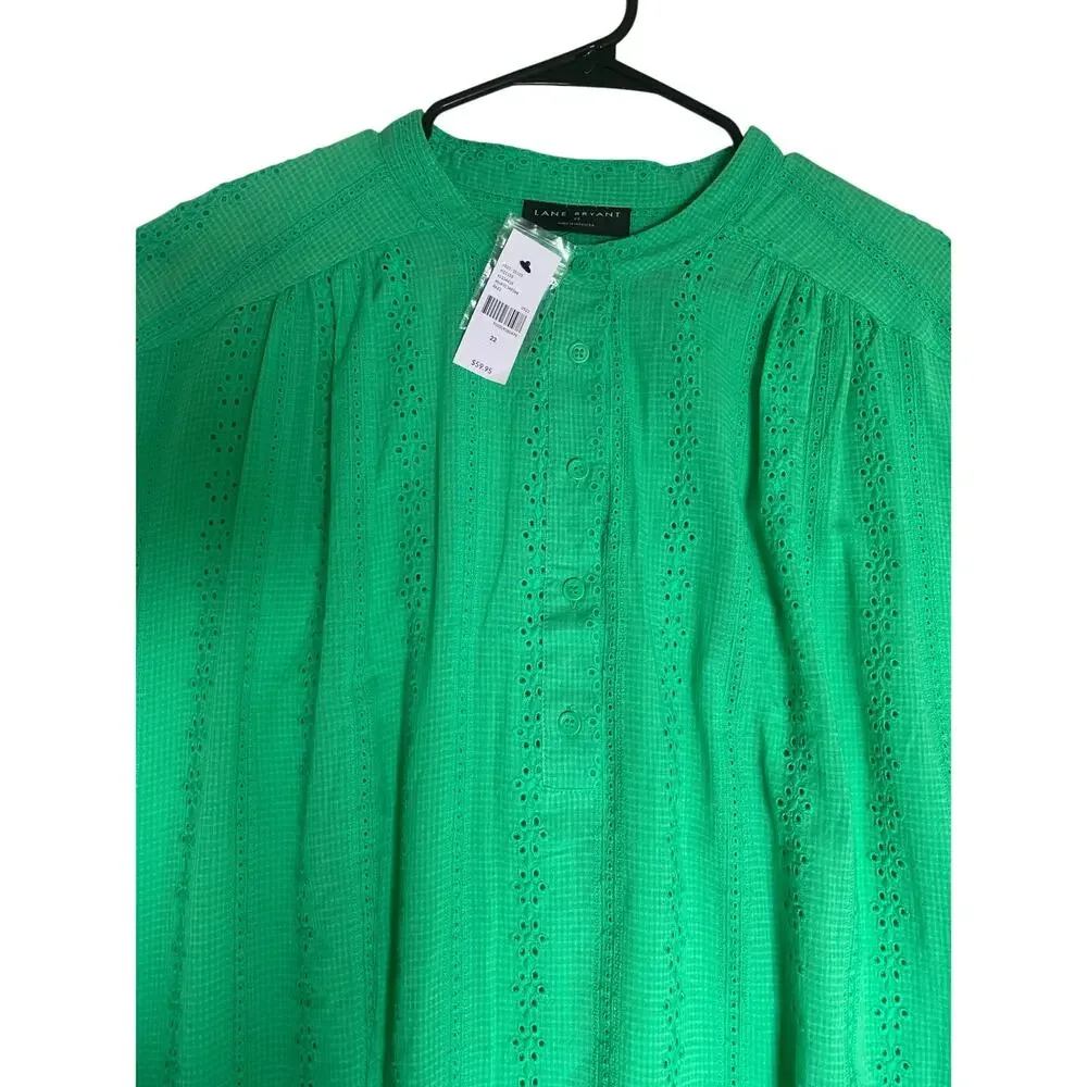 Lane Bryant NWT Green Embroidered Eyelet Blouse-Size 22 - Picture 4 of 10
